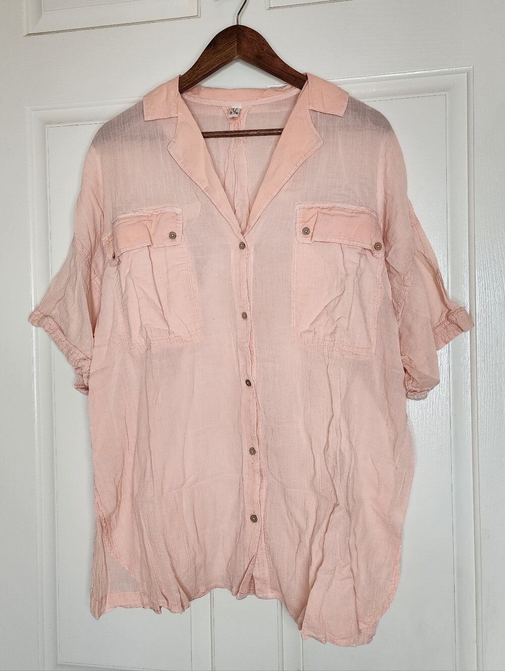 Free People Intimately Sleep Talk Gauzy Cotton Button Tunic Top Peach Medium